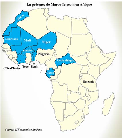 Maroc Telecom est désormais présente sur une large partie de l’Afrique de l’Ouest et sur presque toute sa partie francophone. Le Groupe couvre à ce jour 10 pays.